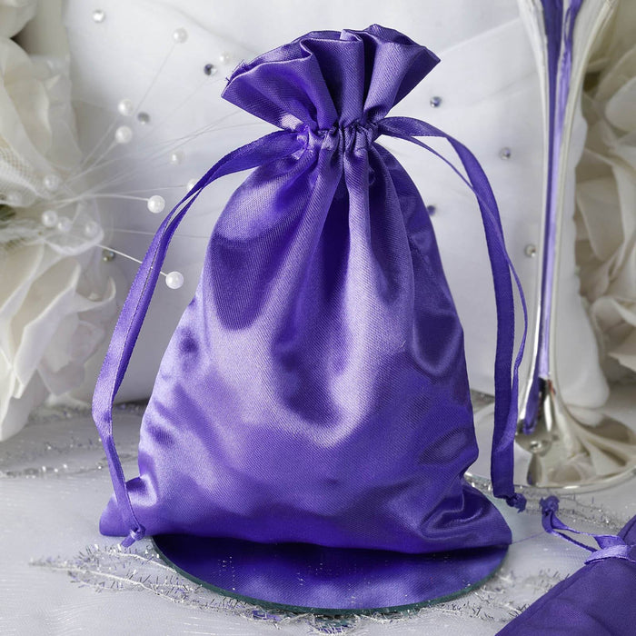 12 Pack | 5x7inch Purple Satin Drawstring Wedding Party Favor Gift Bags