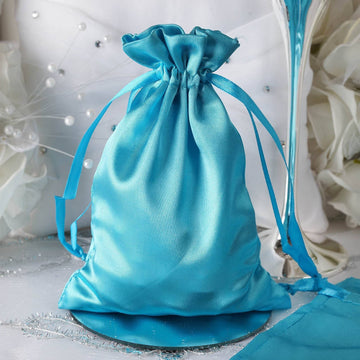 12 Pack 5"x7" Turquoise Satin Drawstring Wedding Party Favor Gift Bags