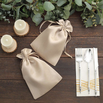 12 Pack 6"x9" Beige Satin Drawstring Wedding Party Favor Gift Bags