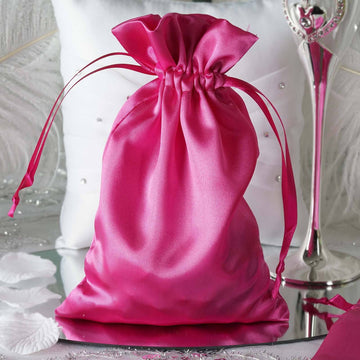 12 Pack 6"x9" Fuchsia Satin Drawstring Wedding Party Favor Gift Bags