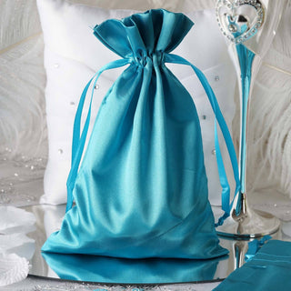 Turquoise Satin Drawstring Wedding Party Favor Gift Bags