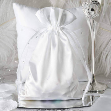 12 Pack 6"x9" White Satin Drawstring Wedding Party Favor Gift Bags