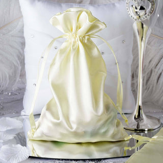 12 Pack Yellow Satin Drawstring Wedding Party Favor Gift Bags