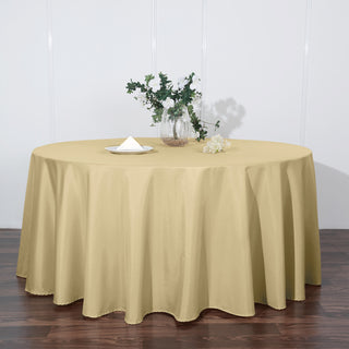 Elevate Your Event with the 120" Champagne Seamless Polyester Round Tablecloth