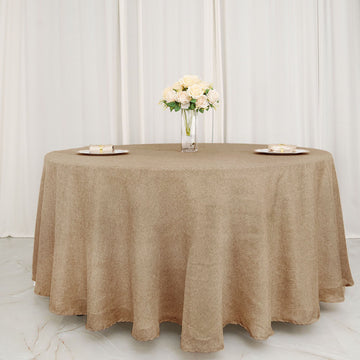 120" Natural Jute Seamless Faux Burlap Round Tablecloth | Boho Chic Table Linen