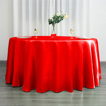 120" Red Seamless Satin Round Tablecloth
