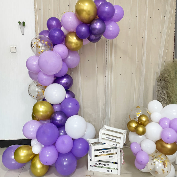 121 Pack | Purple, White, Gold, Clear DIY Balloon Garland Arch Party Kit