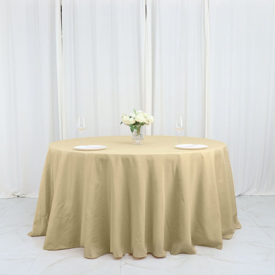 132Inch Champagne Seamless Polyester Round Tablecloth
