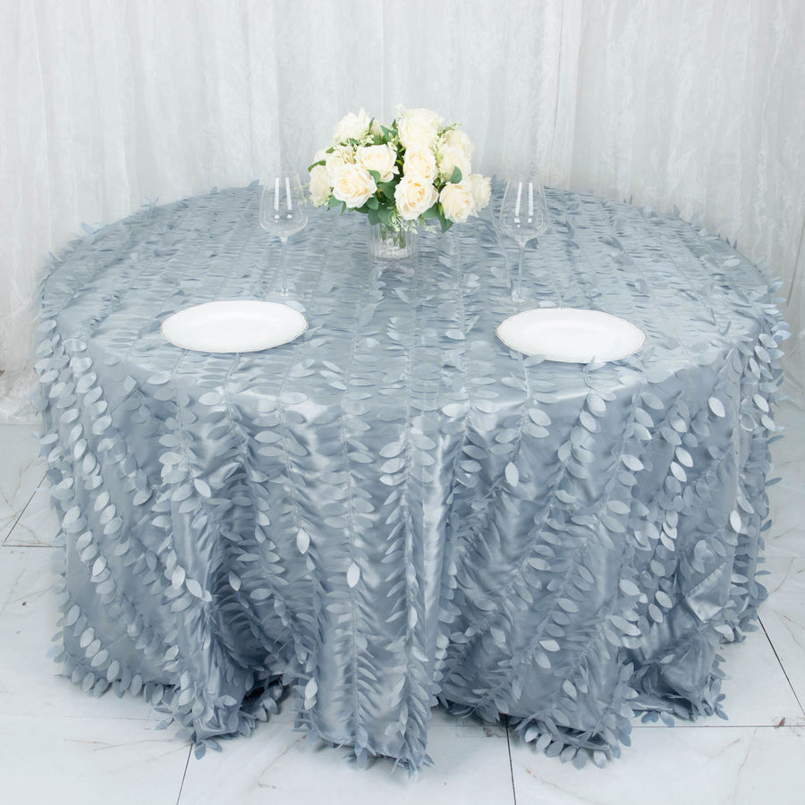 132inch Dusty Blue 3D Leaf Petal Taffeta Fabric Round Tablecloth