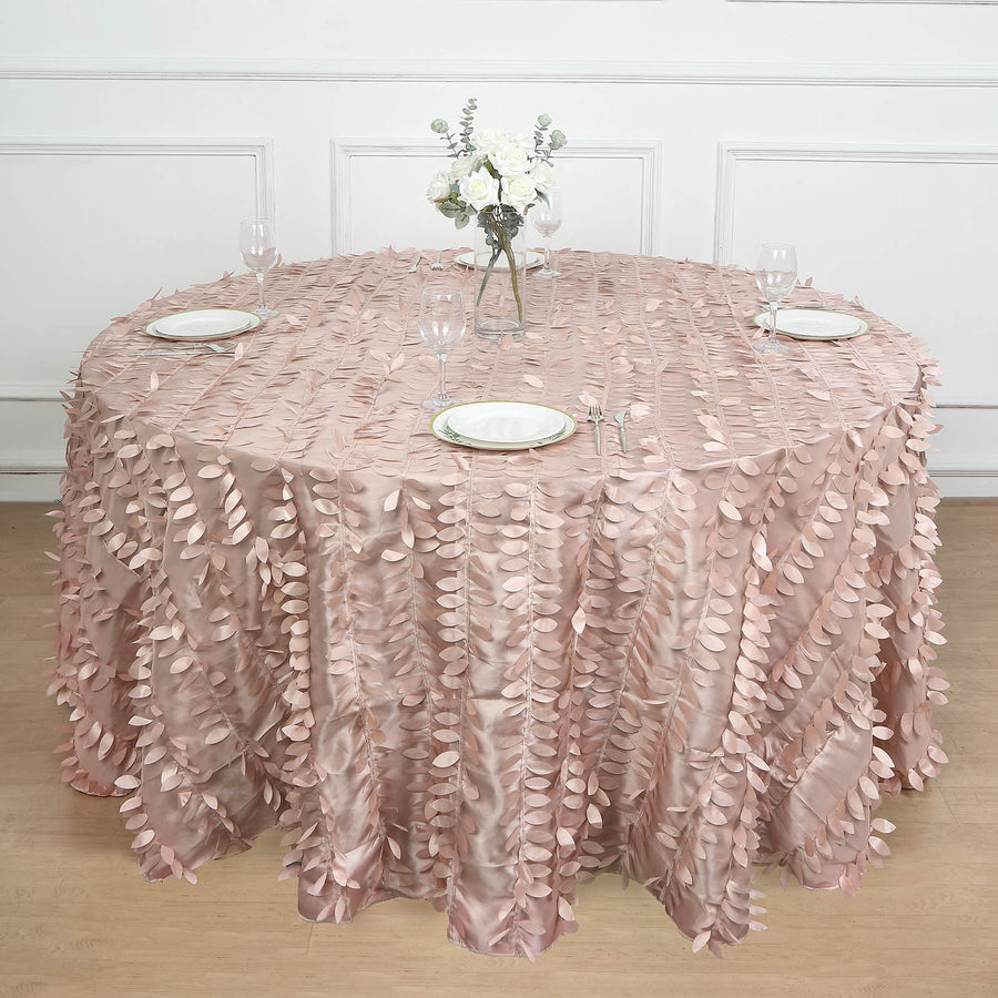132inch Dusty Rose 3D Leaf Petal Taffeta Fabric Round Tablecloth