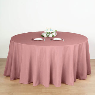 Elevate Your Event Decor with the 132" Dusty Rose Seamless Polyester Round Tablecloth