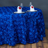 132inch Royal Blue Grandiose Rosette 3D Satin Round Tablecloth