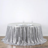 132inch Silver Premium Sequin Round Tablecloth, Sparkly Tablecloth
