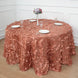 Terracotta (Rust) 3D Leaf Petal Taffeta Fabric Seamless Round Tablecloth - 132inch