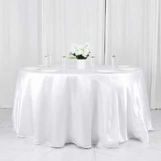 White Seamless Satin Round Tablecloth