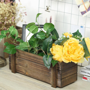 14"x5" | Smoked Brown Rustic Natural Wood Planter Box Set With Removable Plastic Liner