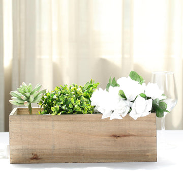 14"x5" Natural Rectangular Wood Planter Box Set With Removable Plastic Liners
