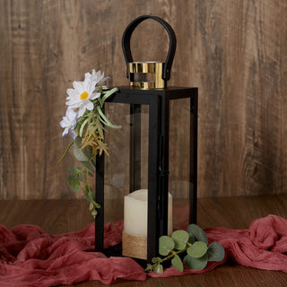 14" Black and Gold Top Stainless Steel Candle Lantern Centerpiece