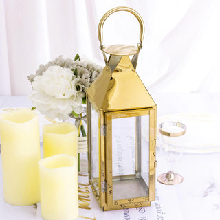 Elegant Gold Crown Top Stainless Steel Candle Lantern