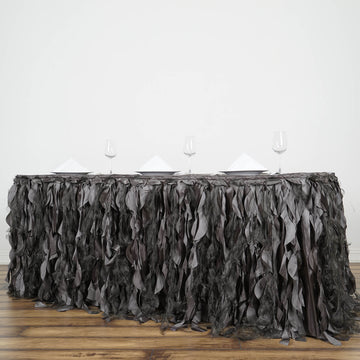 14ft Charcoal Gray Curly Willow Taffeta Table Skirt