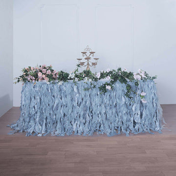 14ft Dusty Blue Curly Willow Taffeta Table Skirt