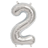 Silver helium number 2 balloon on a plain background