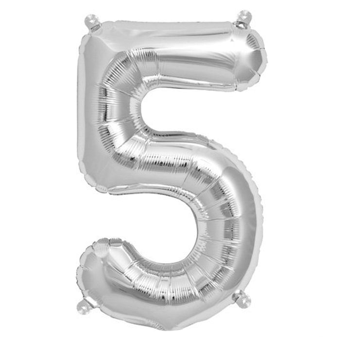 16inches Shiny Metallic Silver Mylar Foil 0-9 Number Balloons - 5