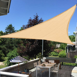 Enhance Your Outdoor Decor with our 16ft Tan Triangular UV Blocking Sun Shade Sail