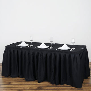 Elevate Your Event Decor with the 17ft Black Pleated Polyester Table Skirt