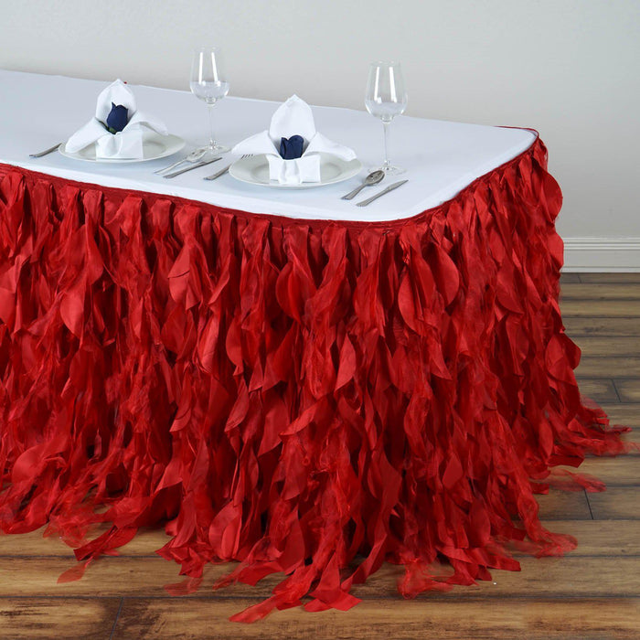 17FT Red Curly Willow Taffeta Table Skirt