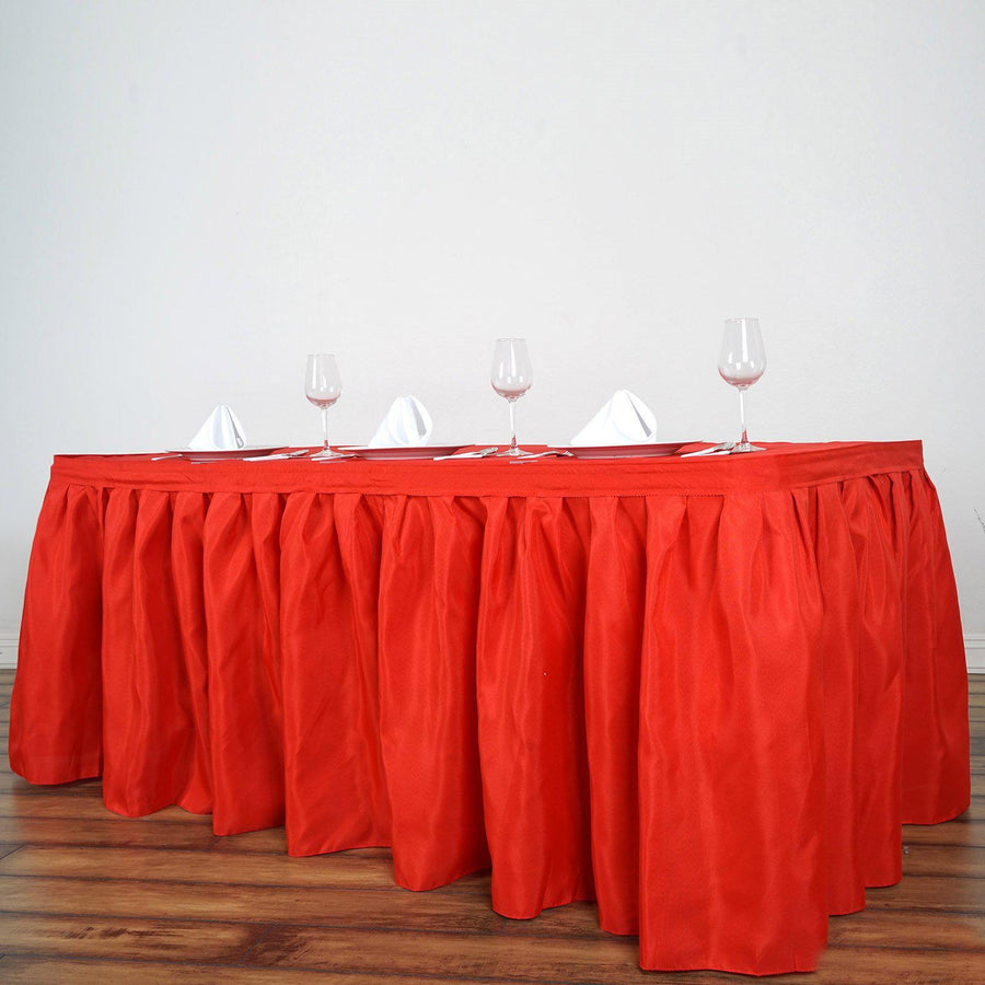 17ft Red Pleated Polyester Table Skirt, Banquet Folding Table Skirt