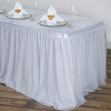 17FT White 3 Layer Tulle Tutu Pleated Table Skirt With Satin Attachment