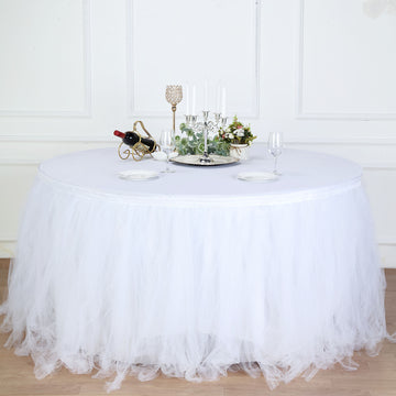 17ft White 4 Layer Tulle Tutu Pleated Table Skirt
