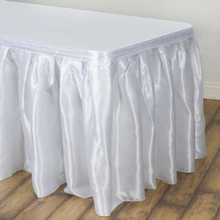 Add Elegance to Your Event with the 17ft White Pleated Satin Table Skirt