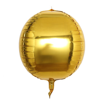 2 Pack | 14" 4D Metallic Gold Sphere Mylar Foil Helium or Air Balloons