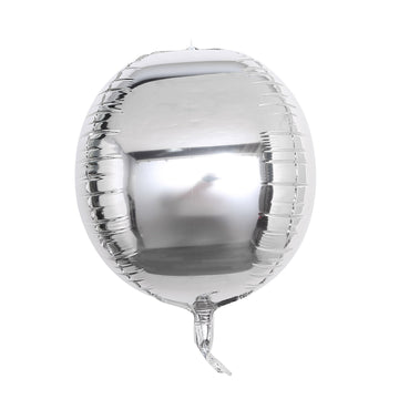 2 Pack | 14" 4D Shiny Silver Sphere Mylar Foil Helium or Air Balloons