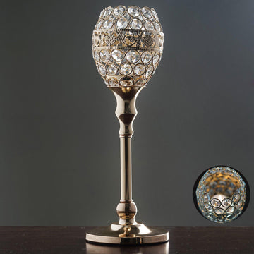 2 Pack | 14" Gold Metal Goblet Acrylic Crystal Votive Candle Holder Set