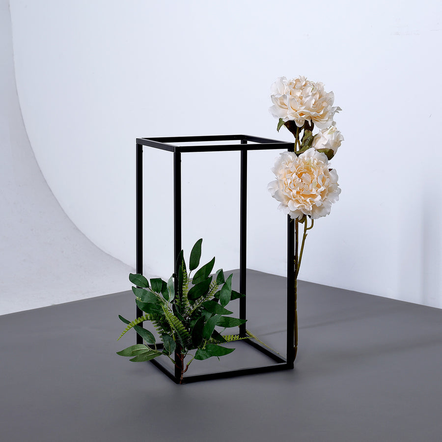 16Inch Rectangular Matte Black Metal Wedding Flower Stand, Geometric Column Frame Centerpiece