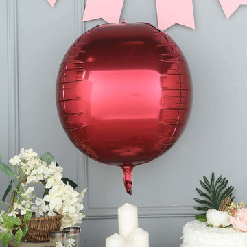 2 Pack 18" 4D Burgundy Sphere Mylar Foil Helium or Air Balloons