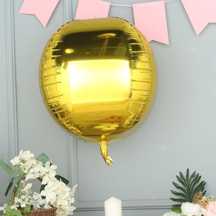 2 Pack | 18inch 4D Metallic Gold Sphere Mylar Foil Helium or Air Balloons