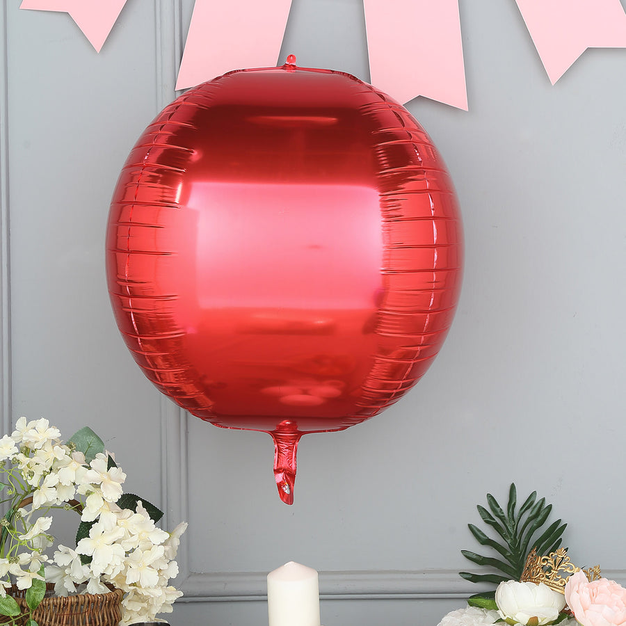 2 Pack | 18inch 4D Metallic Red Sphere Mylar Foil Helium or Air Balloons
