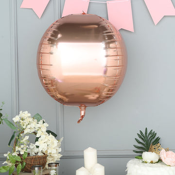 2 Pack 18" 4D Rose Gold Sphere Mylar Foil Helium or Air Balloons