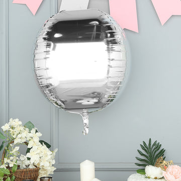 2 Pack 18" 4D Shiny Silver Sphere Mylar Foil Helium or Air Balloons