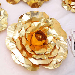 Add a Touch of Elegance with Large Metallic Gold Real Touch Artificial Foam Roses