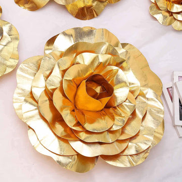 2 Pack | 20" Large Metallic Gold Real Touch Artificial Foam DIY Craft Roses