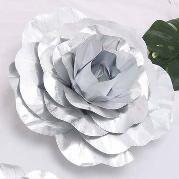 2 Pack | 20" Large Silver Real Touch Artificial Foam DIY Craft Roses