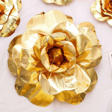 2 Pack | 24" Large Metallic Gold Real Touch Artificial Foam DIY Craft Roses