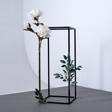2 Pack 24" Rectangular Matte Black Metal Wedding Flower Stand, Geometric Column Frame Centerpiece
