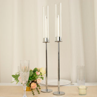 Add Elegance to Your Decor with Silver Metal Clear Glass Hurricane Candle Stands