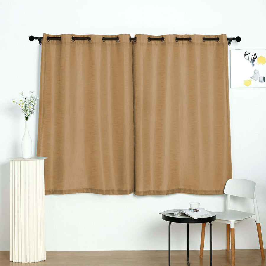 2 Pack | Handmade Natural Faux Linen Curtains 52x64inch Curtain Panels With Chrome Grommets